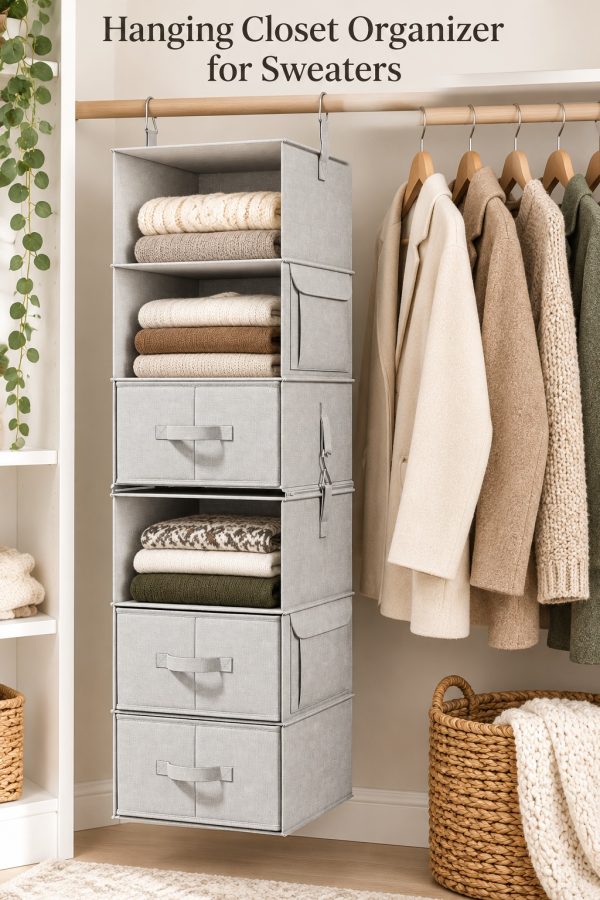 Hanging closet organizer for sweaters