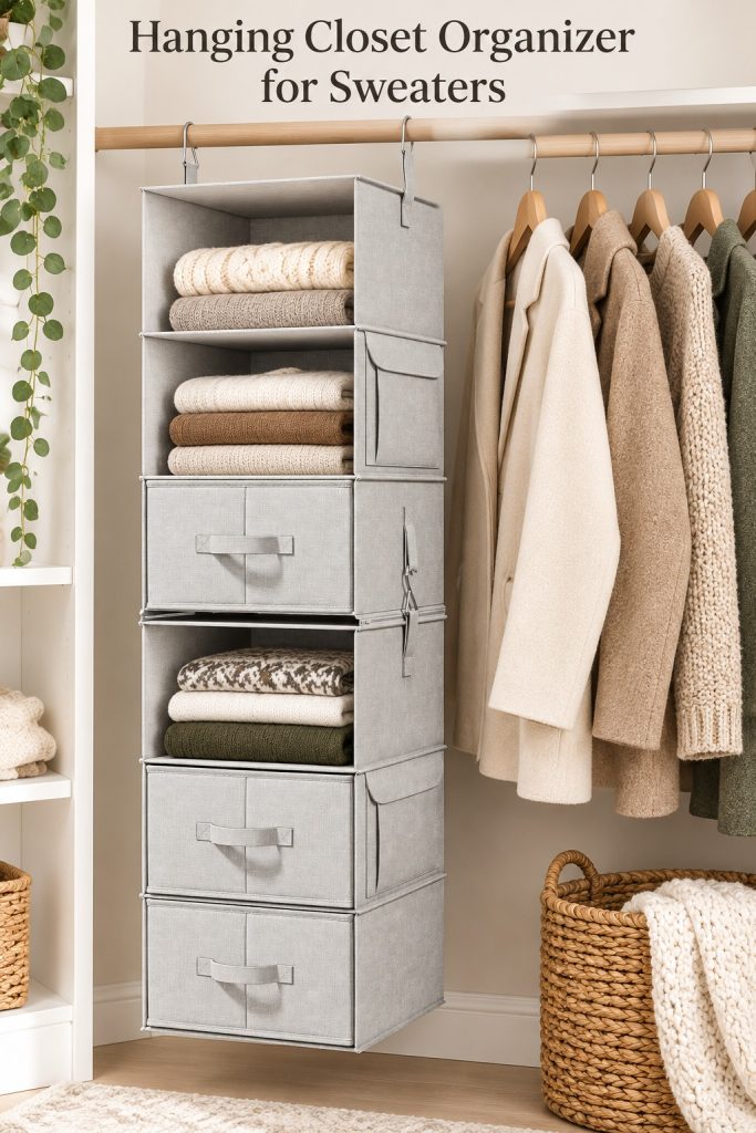 Hanging closet organizer for sweaters